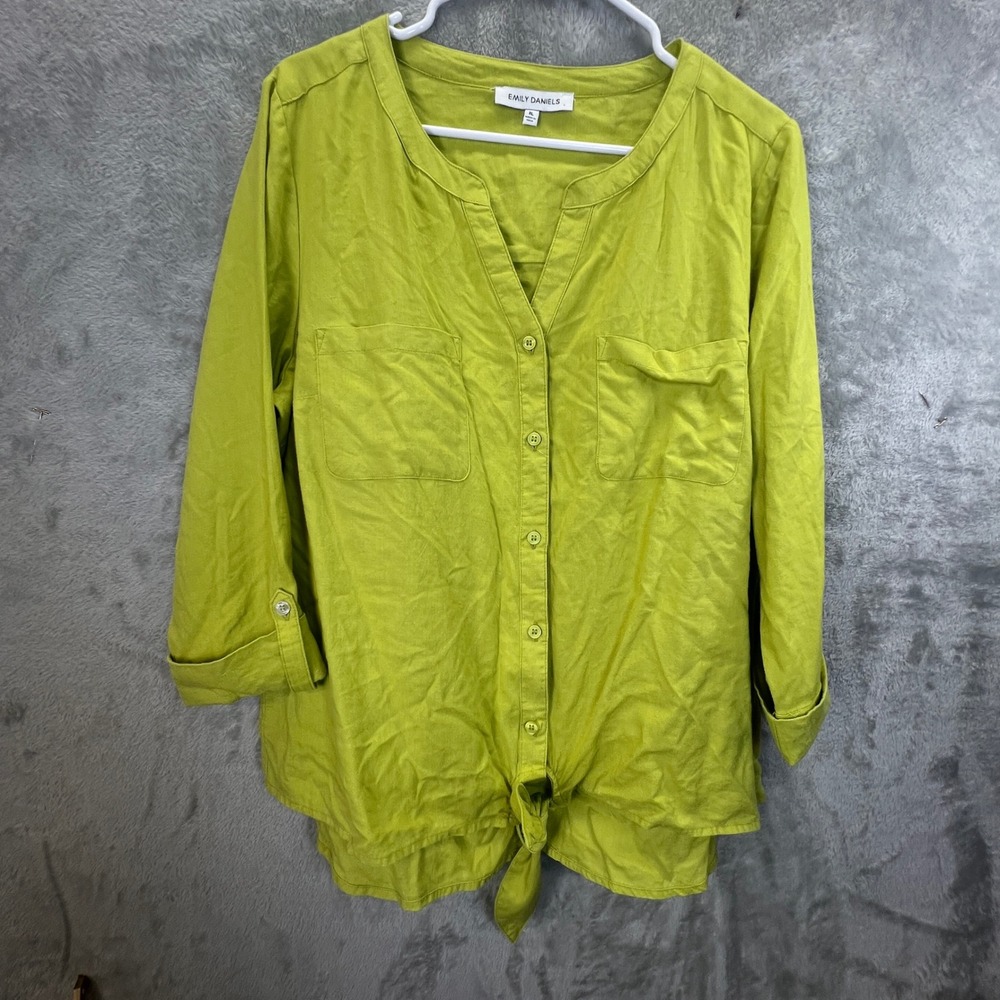Breathable XL Chartreuse Green‎ Linen Blend Lagenlook Coastal Boho Relaxed Fit